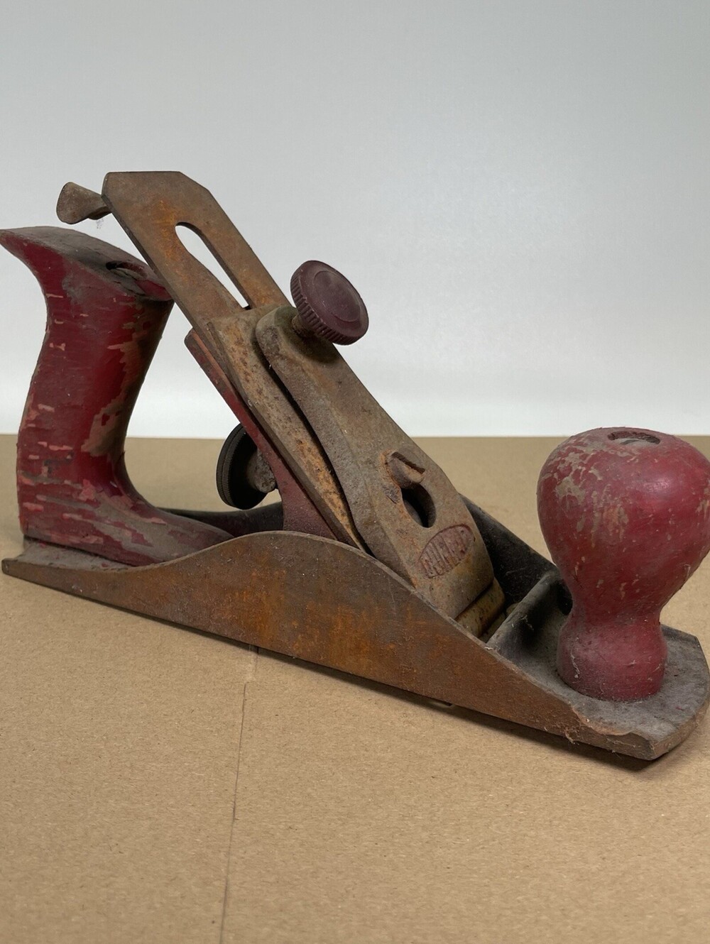 Dunlap 8.5” Vintage Cast Iron Jack Plane Red Painted Wood Handles Woodworking